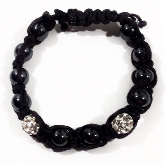 Unisex Hematite & Crystal Shamballa Bracelet